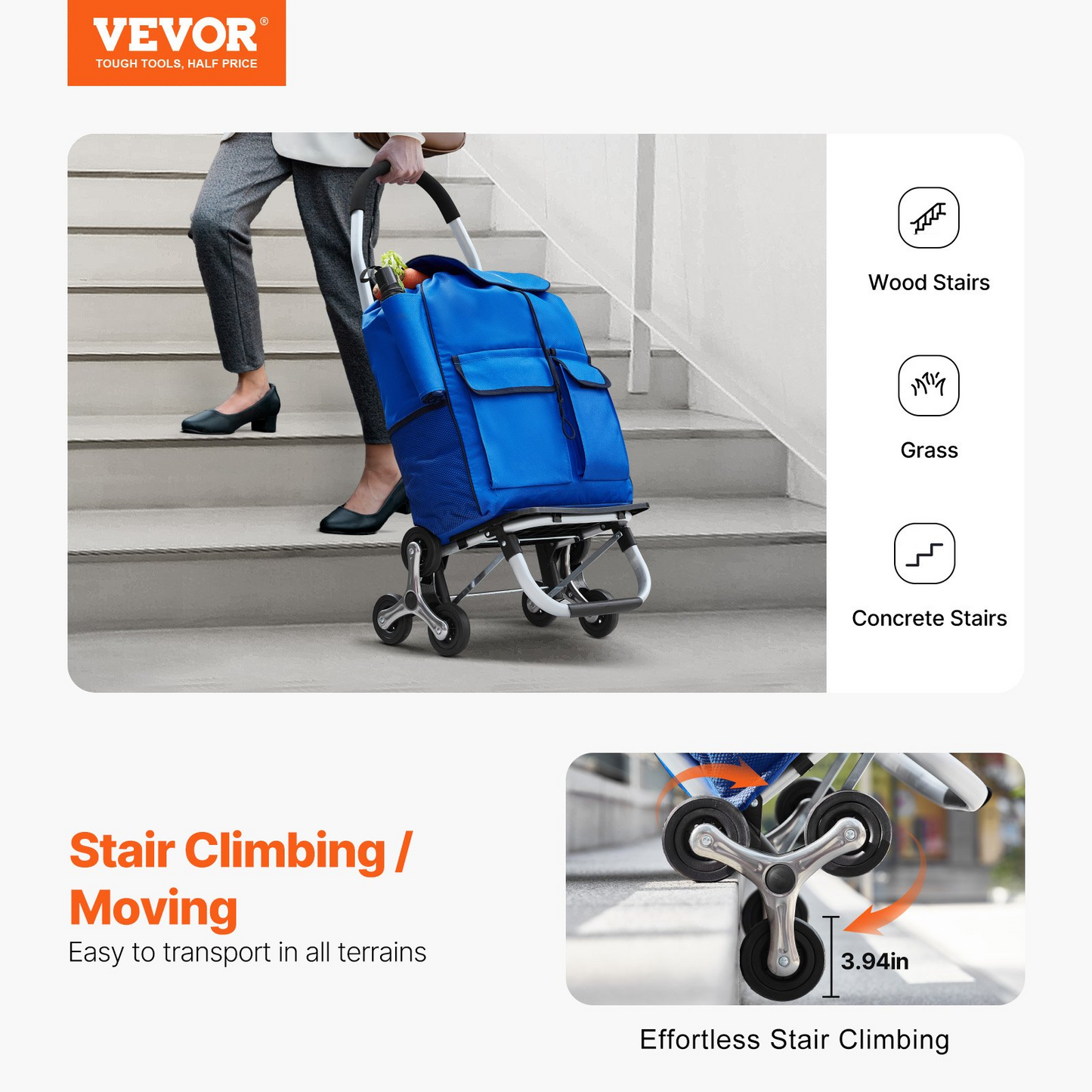 Effortless Shopping with the 36L Stair Climbing Foldable Cart, 6 Durable Wheels, Heavy Duty Storage Bag