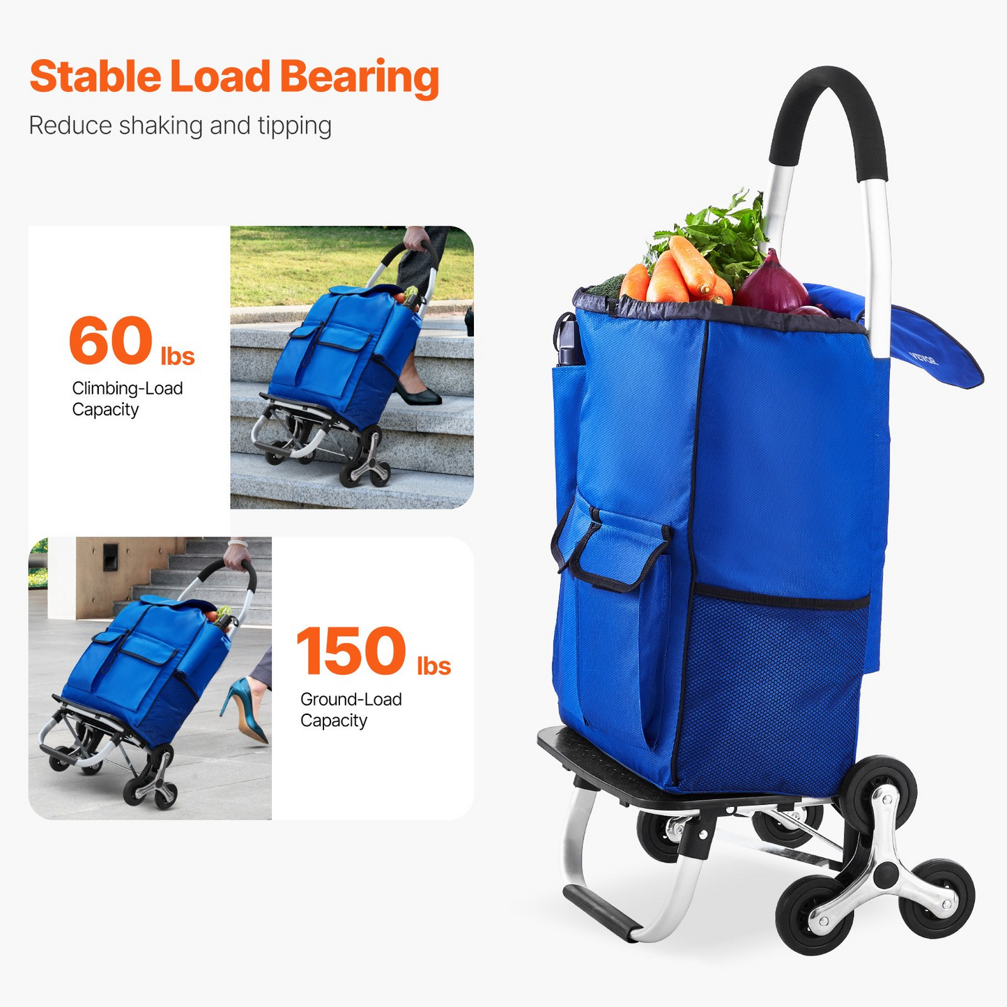 Effortless Shopping with the 36L Stair Climbing Foldable Cart, 6 Durable Wheels, Heavy Duty Storage Bag