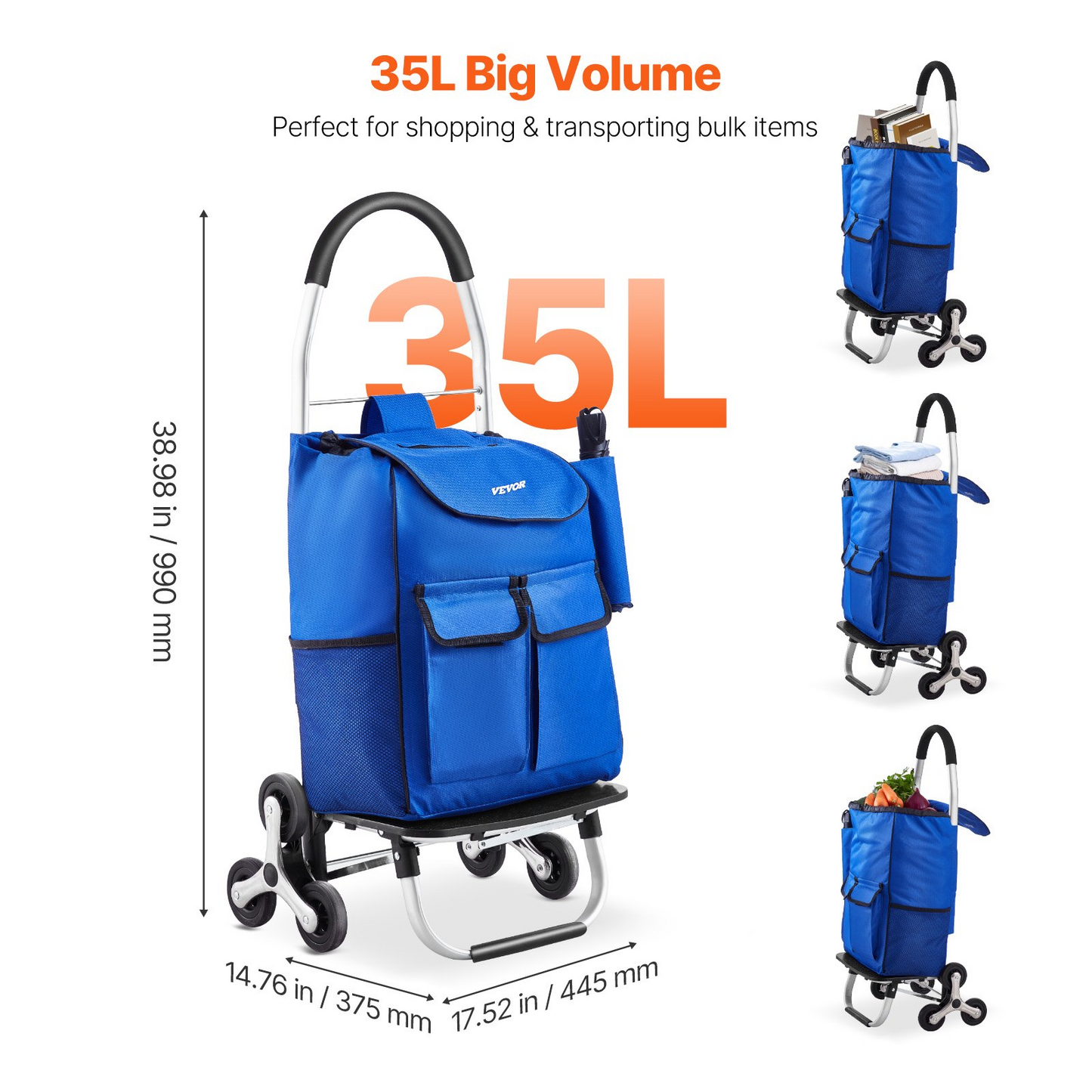 Effortless Shopping with the 36L Stair Climbing Foldable Cart, 6 Durable Wheels, Heavy Duty Storage Bag