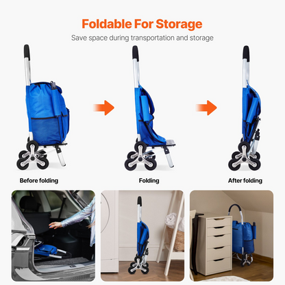 Effortless Shopping with the 36L Stair Climbing Foldable Cart, 6 Durable Wheels, Heavy Duty Storage Bag