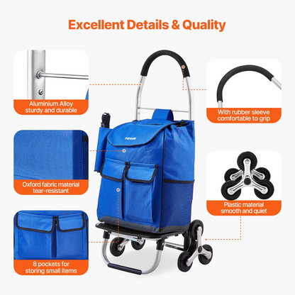 Effortless Shopping with the 36L Stair Climbing Foldable Cart, 6 Durable Wheels, Heavy Duty Storage Bag