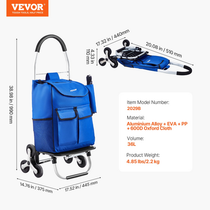 Effortless Shopping with the 36L Stair Climbing Foldable Cart, 6 Durable Wheels, Heavy Duty Storage Bag