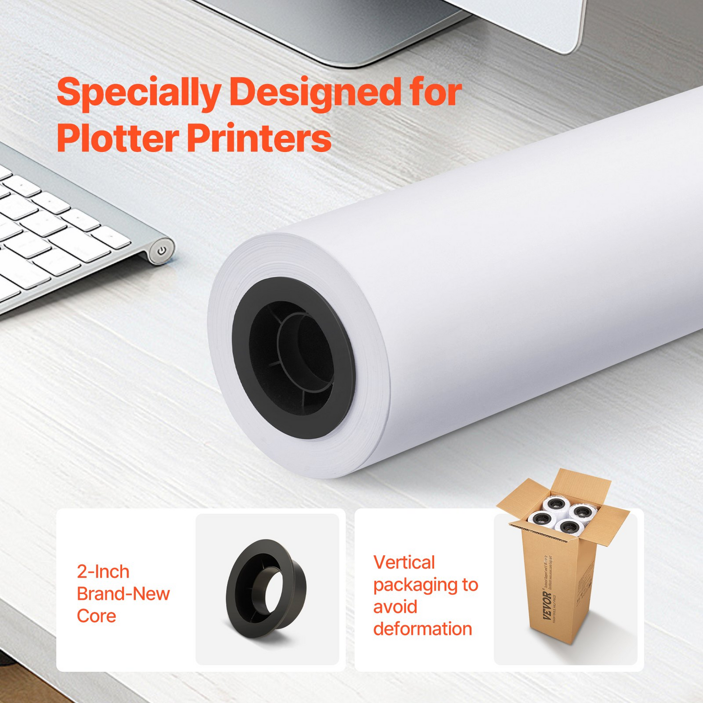 Premium Wide Format Plotter Paper - 4 Rolls, 24 in x 150 ft CAD Bond Rolls - High White, Smooth & Stable Printing