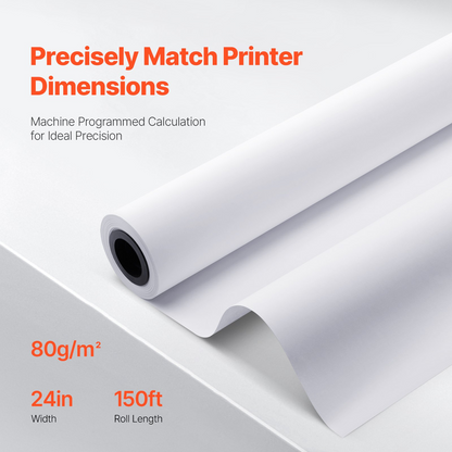 Premium Wide Format Plotter Paper - 4 Rolls, 24 in x 150 ft CAD Bond Rolls - High White, Smooth & Stable Printing