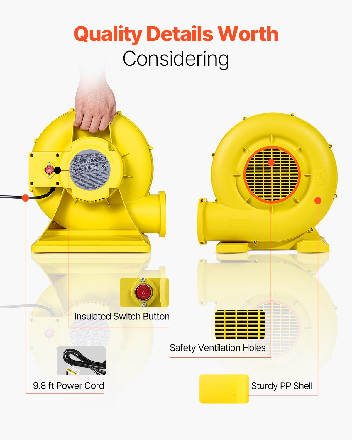 High-Power Inflatable Bounce House Blower - 450W 0.5&0.6HP Commercial Grade with Quick Inflation & Protective Design