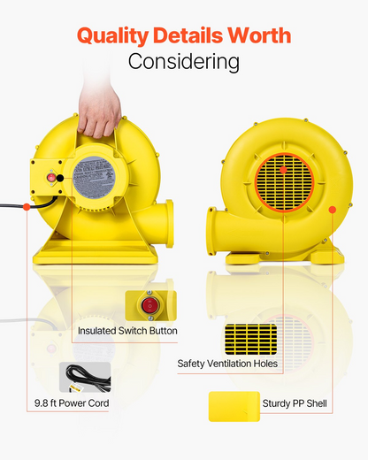 High-Power Inflatable Bounce House Blower - 450W 0.5&0.6HP Commercial Grade with Quick Inflation & Protective Design