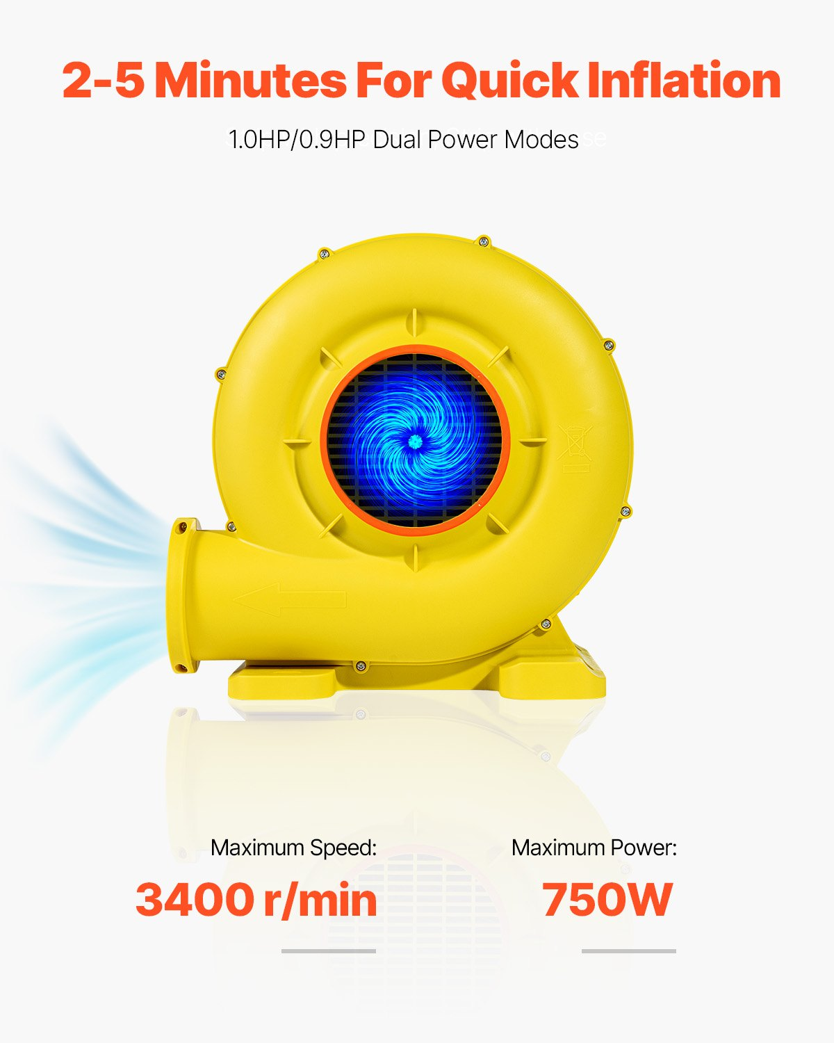 High-Power Inflatable Bounce House Blower - 750W 0.9&1HP - Quick Inflation & Durable Design for Commercial Use