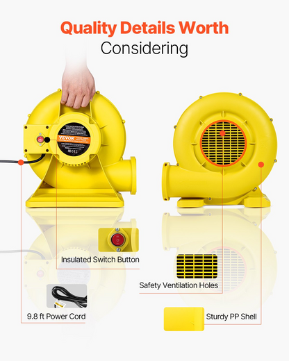 High-Power Inflatable Bounce House Blower - 750W 0.9&1HP - Quick Inflation & Durable Design for Commercial Use