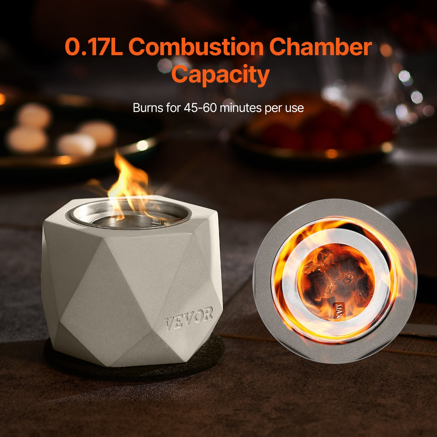 Portable Concrete Tabletop Fire Pit Bowl - Indoor & Outdoor Smokeless Fireplace - Eco-Friendly, Durable & Elegant Design for Patio and Home