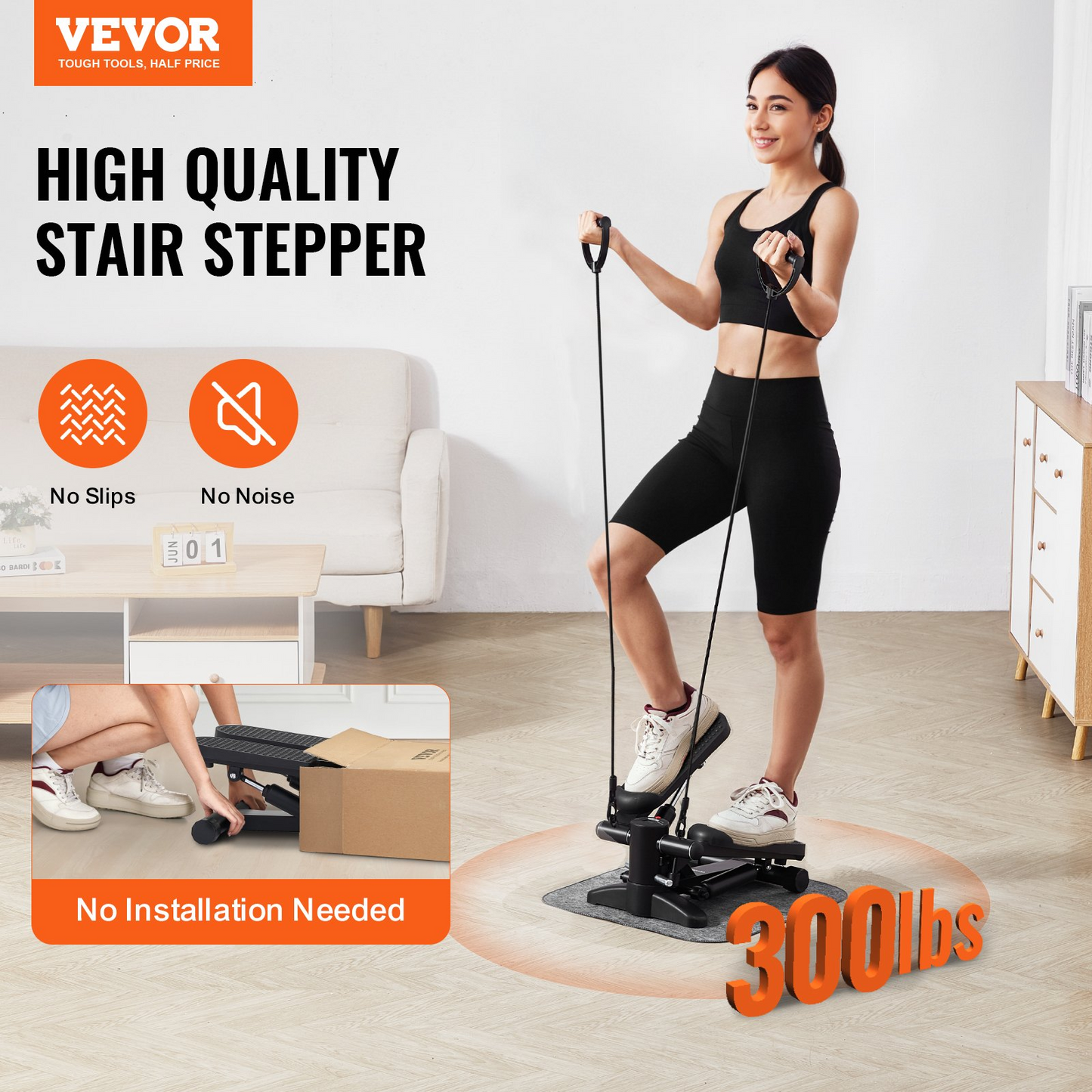 Compact Hydraulic Mini Stepper with Resistance Bands - Full Body Home Workout, Portable Fitness Equipment, 330 lbs Capacity