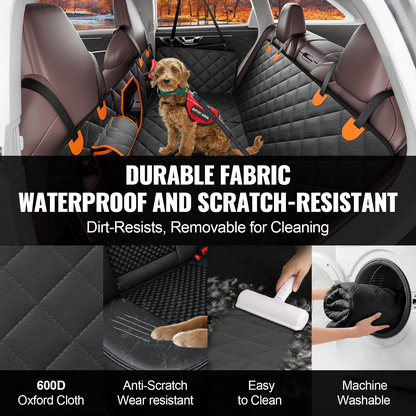 VEVOR Waterproof Dog Car Seat Cover - Durable 600D Oxford Cloth, Universal Fit for Back Seat, Pet Car Bed with Mesh Panels & Storage Pockets - 52 x 23.5 in