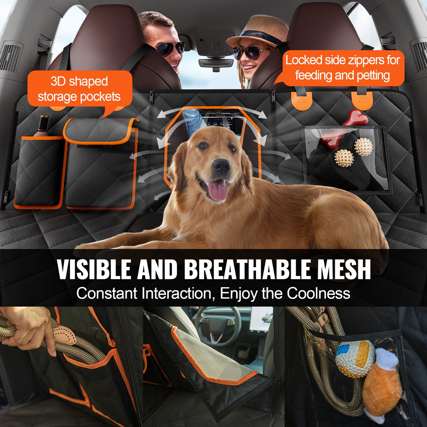 VEVOR Waterproof Dog Car Seat Cover - Durable 600D Oxford Cloth, Universal Fit for Back Seat, Pet Car Bed with Mesh Panels & Storage Pockets - 52 x 23.5 in