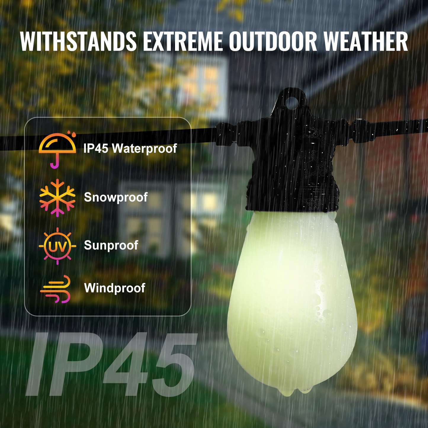 50FT RGB Outdoor String Lights - Waterproof Patio Lights with APP Control for Garden, Backyard, Party, and Holiday Decorations