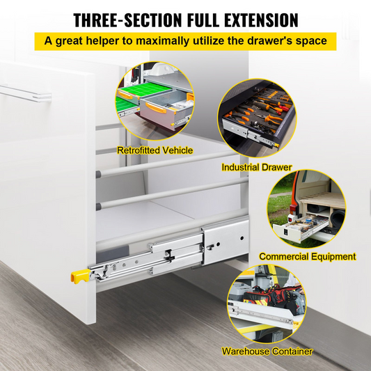 VEVOR 28-Inch Heavy-Duty Drawer Slides with Lock - 500 lbs Capacity, Full Extension, Ball Bearing, Side Mount for Industrial and Home Use