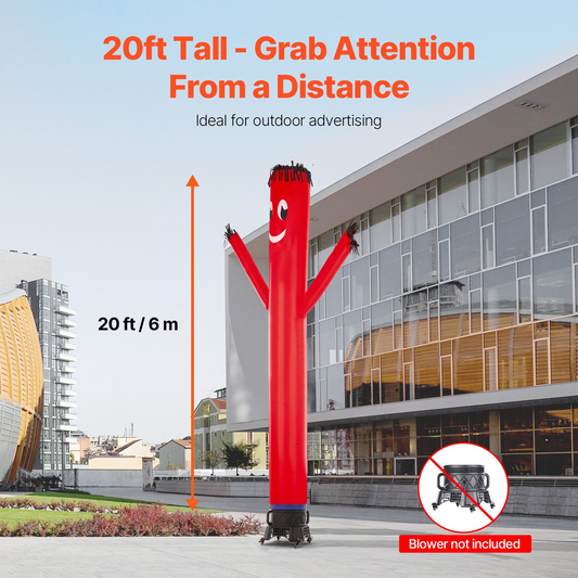 20FT Inflatable Advertising Air Wind Tube Wavy Man Dancer - Red (No Blower) | Outdoor Promotional Inflatable - Weatherproof & Durable