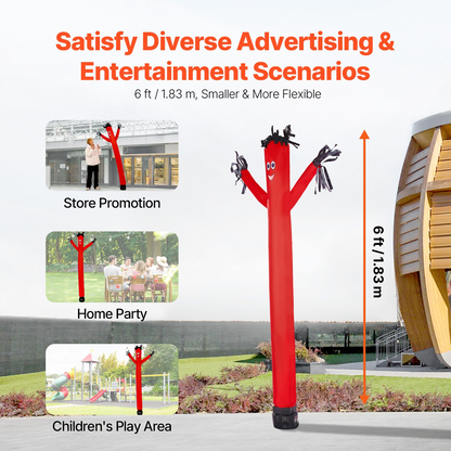 Attention-Grabbing 6 ft Air Dancers Wacky Waving Inflatable Tube Man with 1/15 HP Blower Fan - Ideal for Events & Advertising