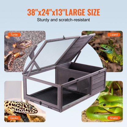 VEVOR Wooden Tortoise House 2-Room Habitat with Light Stand - Cedar Wood, Indoor & Outdoor Tortoise Enclosure, 38x24x13in