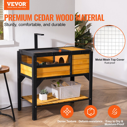 VEVOR Wooden Tortoise House - Indoor & Outdoor Habitat with Observation Windows & Storage Shelf