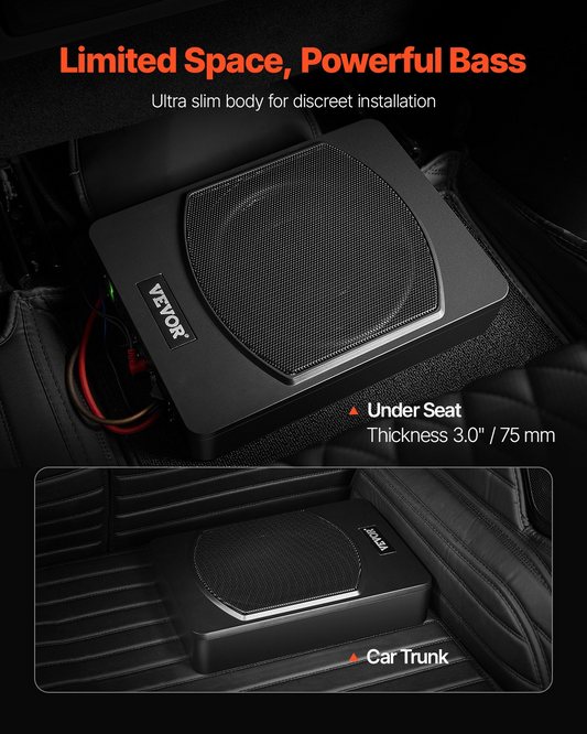 10" 240W Under Seat Car Subwoofer - Slim Powered Subwoofer System for Cars and Trucks