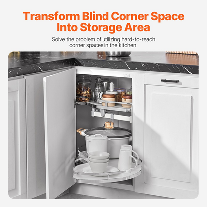 2 Tier Blind Corner Cabinet Pull Out Organizer with Soft Close, Right Swing, Double-Layer Kitchen Storage Solution