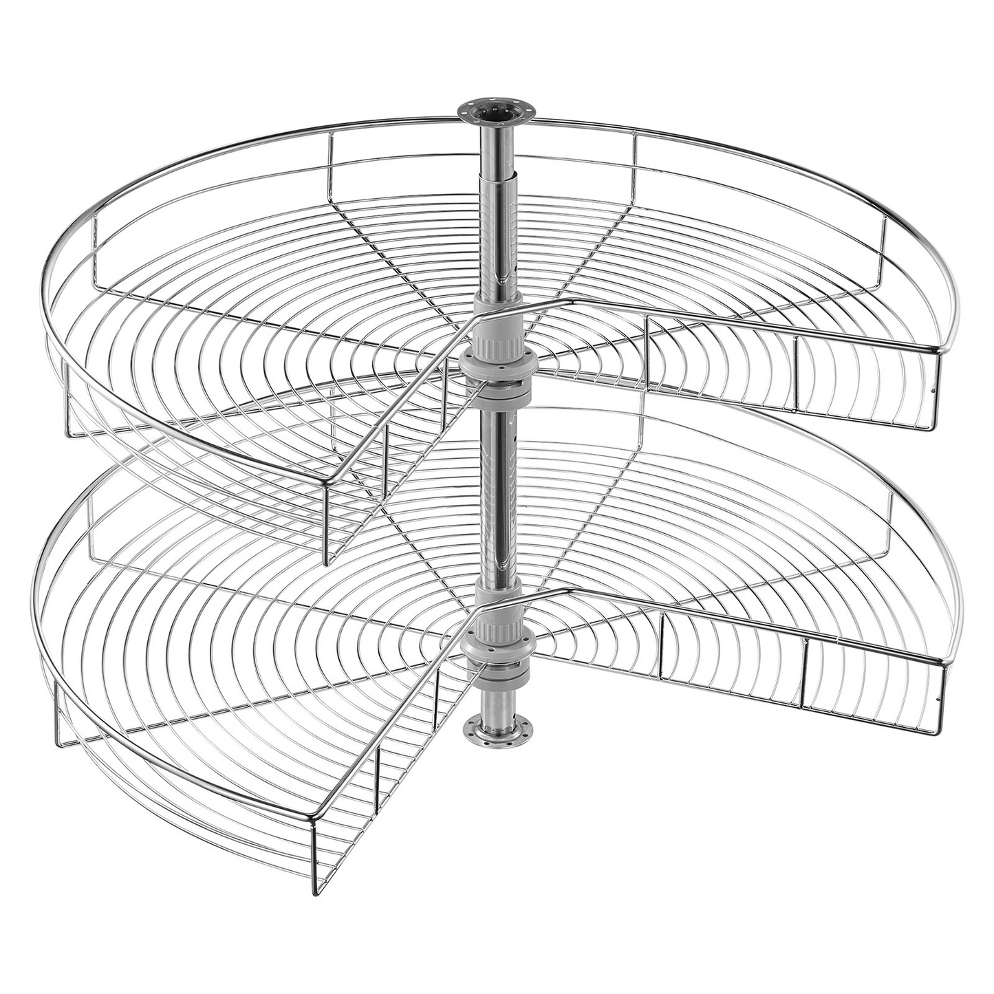 Maximize Your Cabinet Space with the 31" 2 Tier Kidney Shaped Chrome Lazy Susan Corner Organizer - Double-Layer Storage Solution