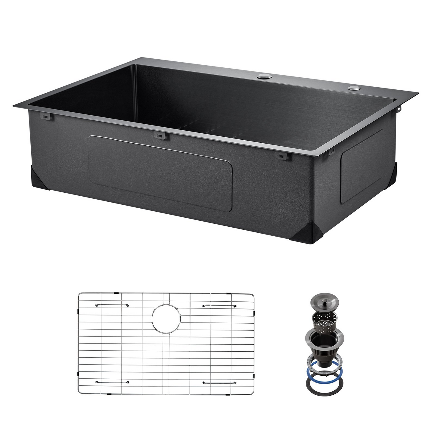 25" Top Mount Black Stainless Steel Kitchen Sink - Single Bowl, Drop-In Basin