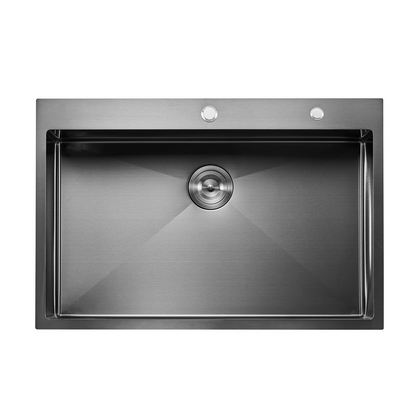 25" Top Mount Black Stainless Steel Kitchen Sink - Single Bowl, Drop-In Basin