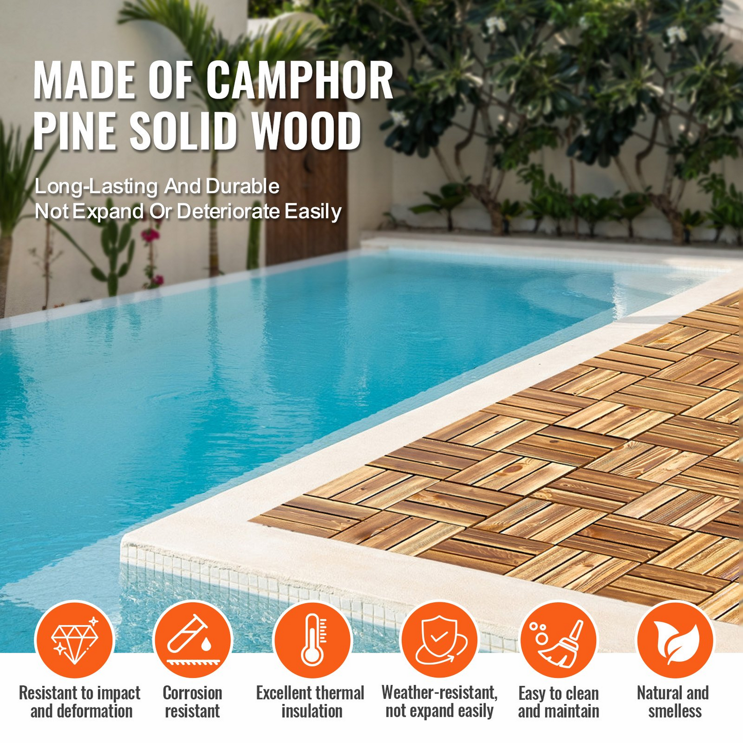 VEVOR Interlocking Deck Tiles 12x12 Camphor Pine – 10 Pack | Stylish, Durable & Easy DIY Patio Flooring for Porches, Patios, Balconies & More