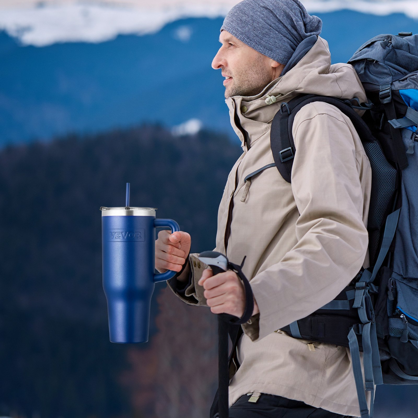 40 oz Insulated Stainless Steel Water Bottle - Blue, Handheld, Dual Temperature Use, One-Touch Open & Close, FDA Certified | Keep Your Beverages Hot or Cold All Day