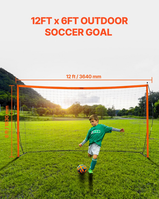 12x6 ft Portable Soccer Goal for Kids - Durable and Easy to Assemble with Carry Bag - Perfect for Backyard Training, Orange