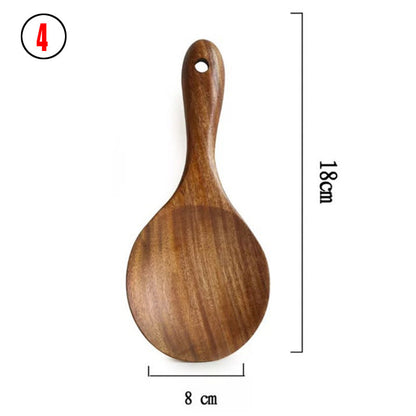 Teak Natural Thai Wood Tableware Spoon Ladle Turner Kitchen Tool Set-2