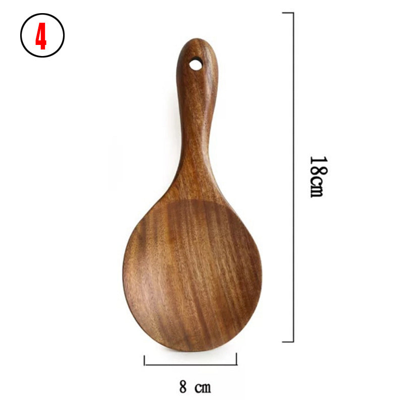 Teak Natural Thai Wood Tableware Spoon Ladle Turner Kitchen Tool Set-11