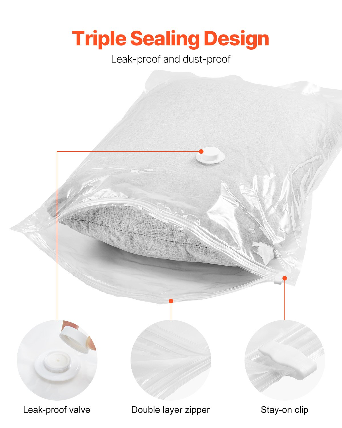 10 Jumbo Vacuum Storage Bags with Hand Pump - Space Saver Bags for Clothes and More, Extra Large Capacity, Durable, Convenient, and Quick Seal