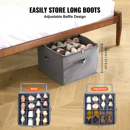 Shoe Organizer for Closet - Fits 16 Pairs - Large Shoe Box Storage Containers with Adjustable Dividers and Clear PVC Cover