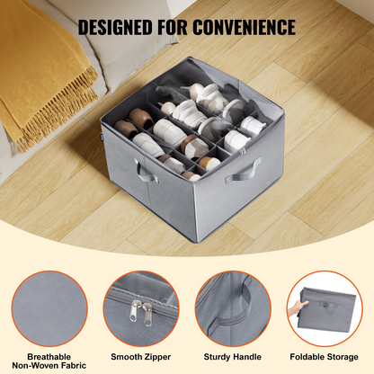 Shoe Organizer for Closet - Fits 16 Pairs - Large Shoe Box Storage Containers with Adjustable Dividers and Clear PVC Cover