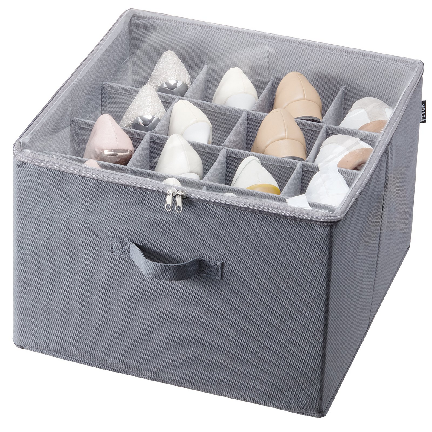 Shoe Organizer for Closet - Fits 16 Pairs - Large Shoe Box Storage Containers with Adjustable Dividers and Clear PVC Cover