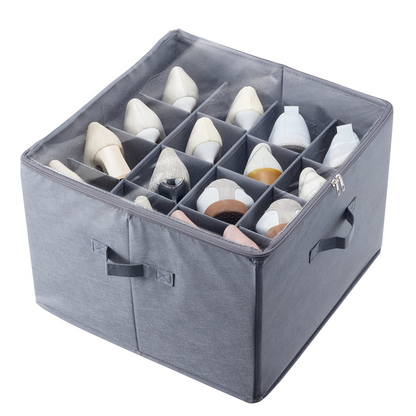 Shoe Organizer for Closet - Fits 16 Pairs - Large Shoe Box Storage Containers with Adjustable Dividers and Clear PVC Cover