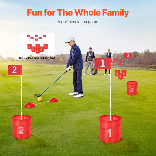 Backyard Golf Game - 6 Hole Portable Outdoor Bucket Golf Set for Kids and Adults - Ideal for Family Fun, Parties & More!