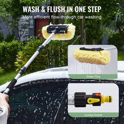 67-Inch Extendable Car Wash Brush with 12" Soft PVC Bristle Head - Lightweight, Durable, Adjustable Aluminum Pole - Effective and Comfortable Vehicle Cleaning Tool