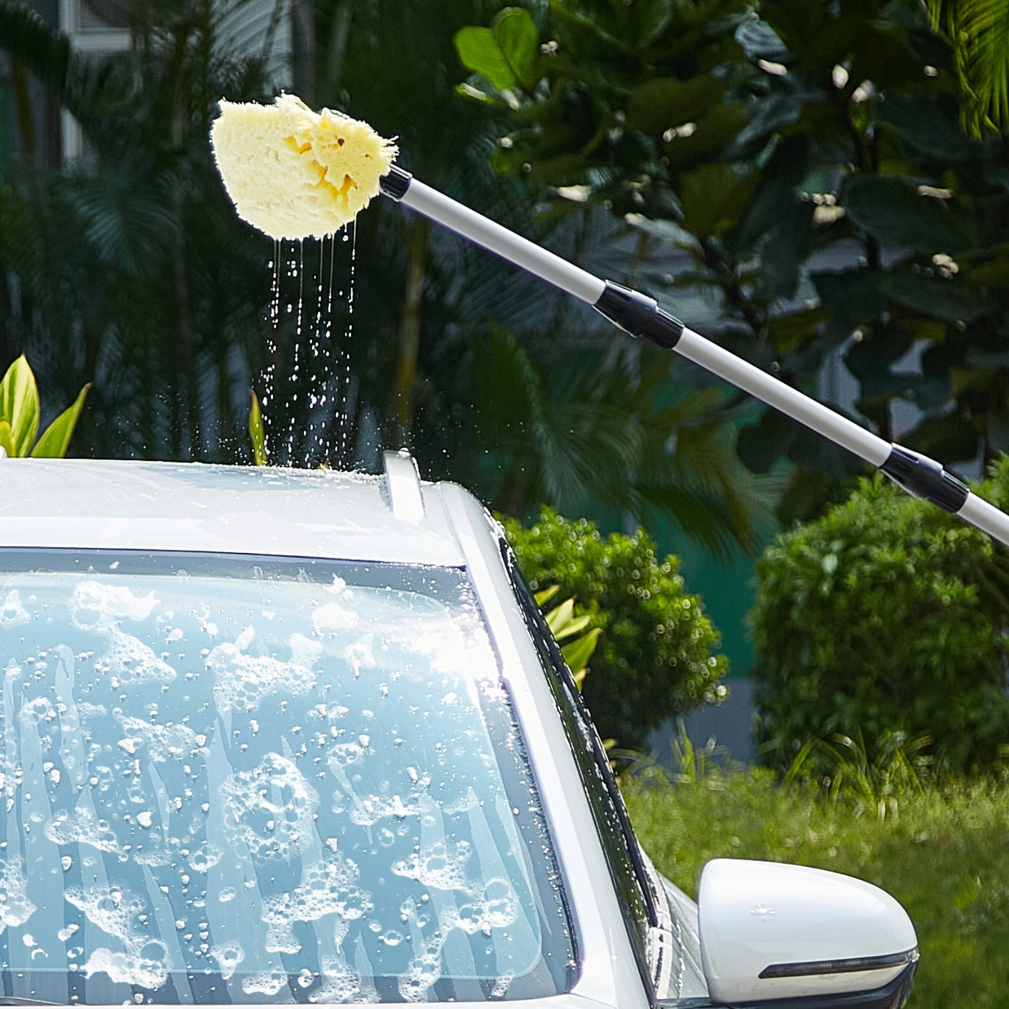 67-Inch Extendable Car Wash Brush with 12" Soft PVC Bristle Head - Lightweight, Durable, Adjustable Aluminum Pole - Effective and Comfortable Vehicle Cleaning Tool