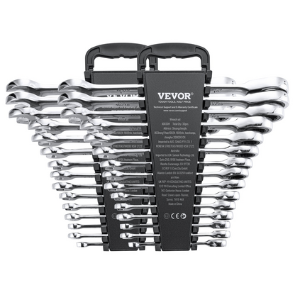 Premium 30-Piece Combination Wrench Set - SAE 1/4" to 1", Metric 8mm to 24mm with Organizer Rack | Anti-Slip Design, Chrome Vanadium Steel for Durability, Ergonomic Grip for Comfort