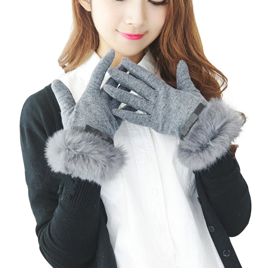 Kitten Mittens Faux Fur Lining Touch Smart Gloves - Soft Cashmere with Touch Screen Technology