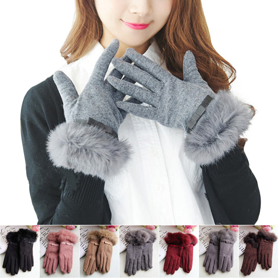 Kitten Mittens Faux Fur Lining Touch Smart Gloves - Soft Cashmere with Touch Screen Technology