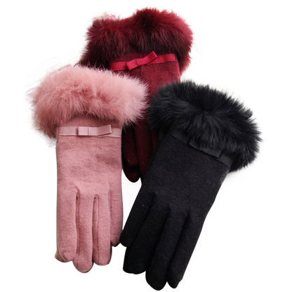 Kitten Mittens Faux Fur Lining Touch Smart Gloves - Soft Cashmere with Touch Screen Technology