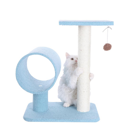 Armarkat Sky Blue 25" Real Wood Cat Tree With Scratcher And Tunnel