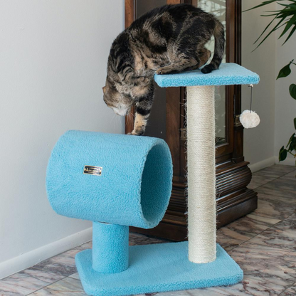 Armarkat Sky Blue 25" Real Wood Cat Tree With Scratcher And Tunnel