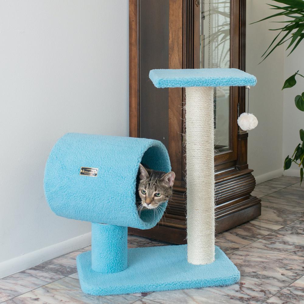 Armarkat Sky Blue 25" Real Wood Cat Tree With Scratcher And Tunnel