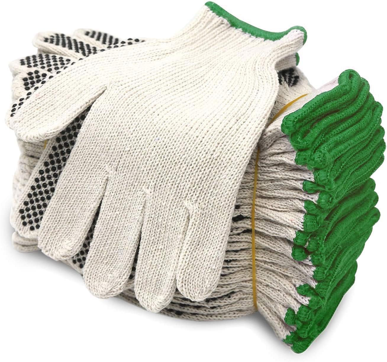 Cotton Polyester String Knit Shell Safety Protection Work Gloves for Painter Mechanic Industrial Warehouse Gardening Construction Men & Women 12 Pairs, with One Side Dots, L Size