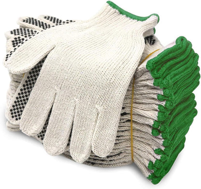 Cotton Polyester String Knit Shell Safety Protection Work Gloves for Painter Mechanic Industrial Warehouse Gardening Construction Men & Women 12 Pairs, with One Side Dots, L Size