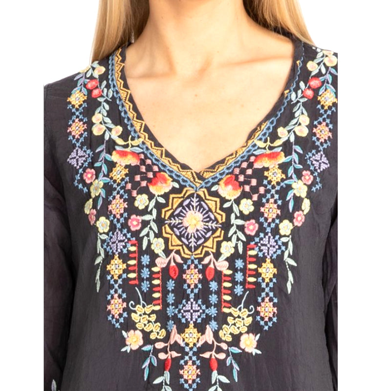 Private Garden Embroidered Tunic Tops In Vivid Colors - Elegant and Bohemian Chic